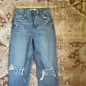 Zara Blue Distressed Straight Leg Jeans